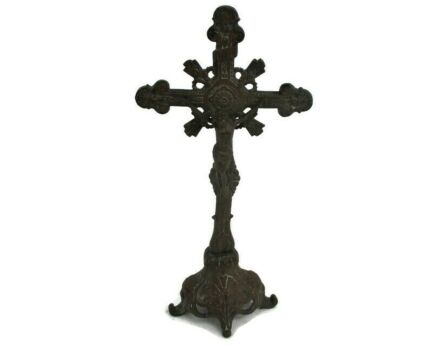 Antique Standing Table Altar Crucifix  Cross Christianity  Jesus Christ Ornate  15.15"