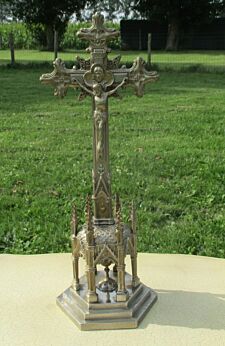 Antique Ornamental Silver Metal Chalice Standing Crucifix Towers Very Special