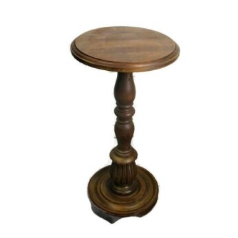 Hand Carved Oak Side Wine Table Pedestal Plant Stand Vintage Mid Century 22.4"