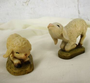 Anri Ferrandiz statues two sheep Hand Carved Wood Stable Nativity Italy Figurine