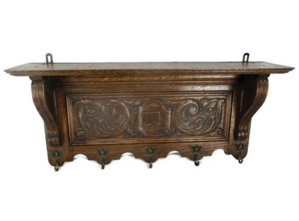 French Hand Carved Wood Oak Coat Kitchen hat Rack bathroom Kitchen Towels