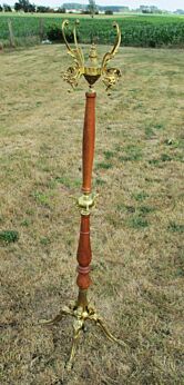 Ornate Antique Coat Hat Rack Hall Tree Stand Floor Wood Brass Mermaids Dragons