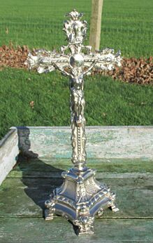 Antique Ornate Art Bronze Jesus Christ Standing Table Cross Crucifix 15.2"