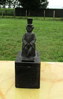 Antique Piggy Bank Hand Carved Wood Missionary Head Nodding Very Rare