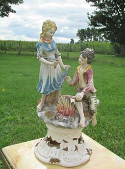 Large Vintage Capodimonte Boy and Girl Courting Marked Italy 15.75"