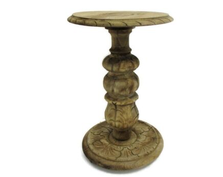 Stunning Hand Carved Wood Side Wine Table Pedestal Plant Stand Vintage Sand blasted WOW