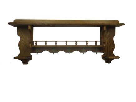 XL Mid Century Modern Coat Hat Kitchen Rack Ornate Hand Carved Wood Oak