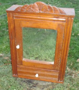 SOLD Antique French Medicine Bathroom Cabinet Glass Mirror Drawer Carved Wood FLowers