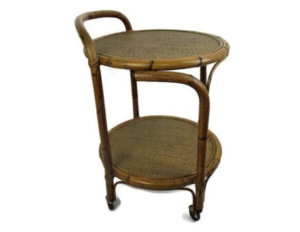 French Riviera Bamboo Rattan Bar Cocktail Tea Garden Cart Trolley Mid Century Modern Kitchen Island Bohemian Chic