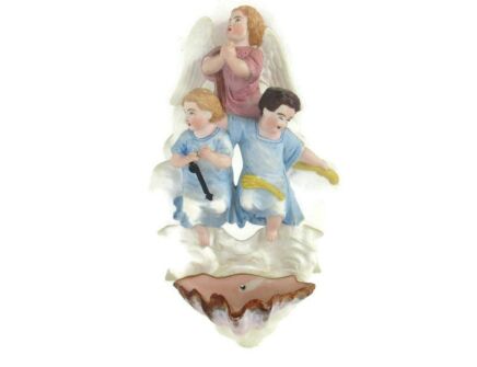 Stunning French Holy Water Font Vessel Infant Angels Bisque HTF