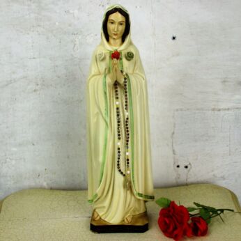 Vintage Statue Maria Rosa Mystica Montichiari 1987 Italian Plaster 18.7" HTF