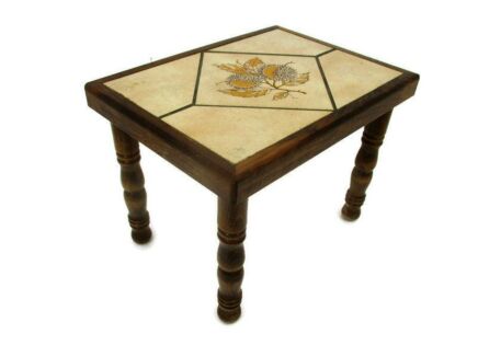 Vintage Small Side Coffee Table Plant stand tiles Oak Ceramic 70s Funky