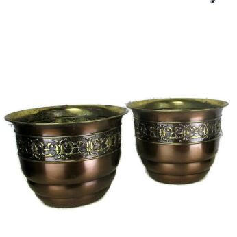 Two Vintage Two Toned Brass Planters Jardinieres flower pots Embossed Holland
