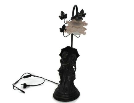 Gorgeous Floor Desk Lamp Couple under Umbrella Wrought Iron Resine 1 Light
