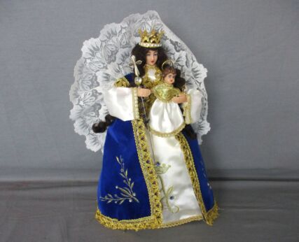 Hand Made Wax Madonna Virgin Mary Our Lady with Infant Jesus Figurine Doll Nuns