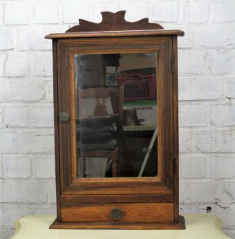 Vintage Wooden Medicine Wall Cabinet Apothecary Glass mirror Drawer Pediment