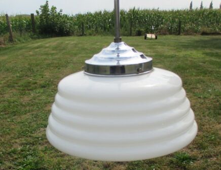 Vintage Light Fixture UFO Pyramid Skyscraper Shade Ceiling Pendant White glass