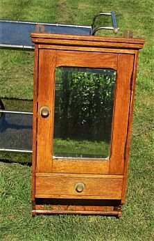 Antique Carved French Massive Oak medicine bathroom Cabinet Beveled Glass mirror
