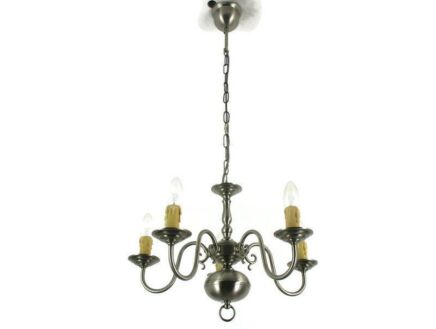 Vintage Chandelier 5 Lights  Brass Pewter Look Flemish Dutch Style MId Century