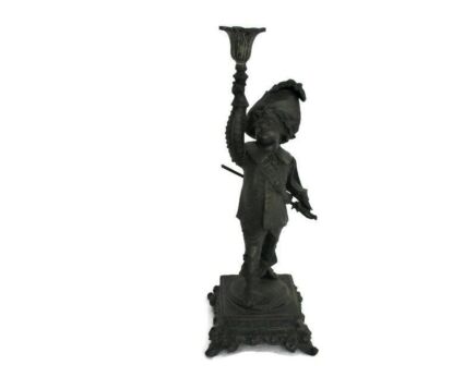 Vintage Spelter Ornate Candle Holder Stick Decorative Musketeer Sable Marked