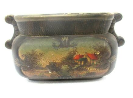 Planter Cache Pot French Pottery Faience Majolica Hand Painted Landscape Antique Gorgeous