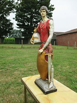 Very Rare Large Plaster Antique Statue Knight Squire Armor Bearer Church 25"