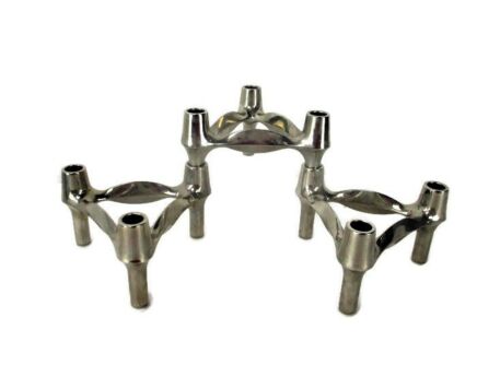 West Germany Vintage candle holders BMF Nagel Chrome Modernist Modular Stack-able set of 3 with candles in box