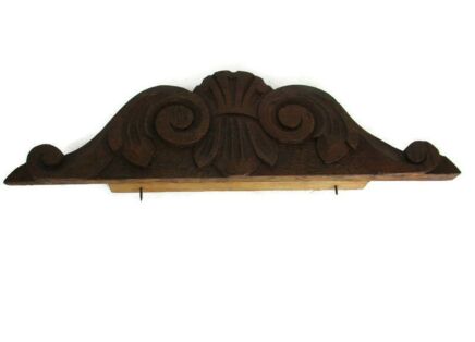 Antique Small Hand Carved Wood Pediment Ornate Architectural Reclaimed Over Door