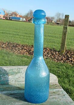 Vintage Italian Frosted Blue Glass Decanter Genie Bottle Stopper 13.39"