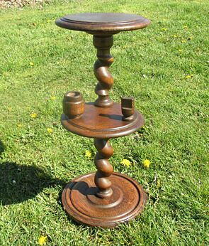 Hand Carved wood 2 Tier Barley Twist Pedestal Table Plant Stand match holder