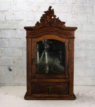 vintage wood medicine wall cabinet apothecary beveled glass pediment lovely