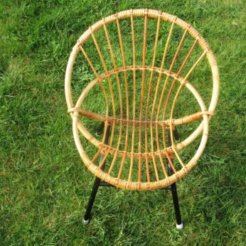 Small Mid Century Modern Rattan Chair Wicker Authentic Child era Rohé Noordwolde
