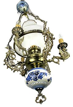 Gothic Dragon Delft Blue White Porcelain chandelier Hanging Lamp Light HTF WOW