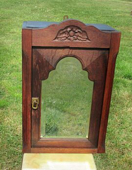 Vintage Medicine Kitchen Cabinet Apothecary beveled Glass Mirror Carved Wood