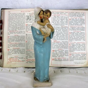 Vintage Statue Virgin Mary Our Lady Madonna Mother kissing Infant Child Sweet