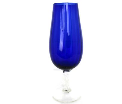 Vintage Goblet Apothecary Jar Cased Art Glass Blue Mid Century Modern Retro
