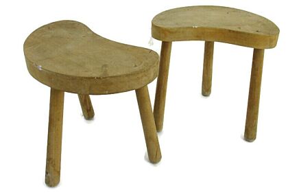 2 small Vintage Hand Carved wood Tripod Milking Stools Pedestal  Table Plant stands