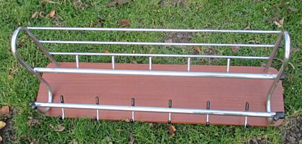 Mid Century Chrome Industrial Coat Hat Rack 1940's Wood Board