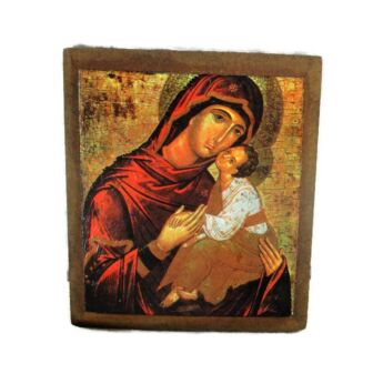 Religious Icon Virgin Mary Infant Child Print on Wood Abbey Dendermonde Lovely