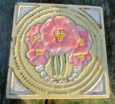 Vintage art deco Ceramic Tile Pink Flower Lovely