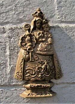 Mid Century Design Ceramic Wall Plaque Virgin Mary Luxemburg Signed Karel