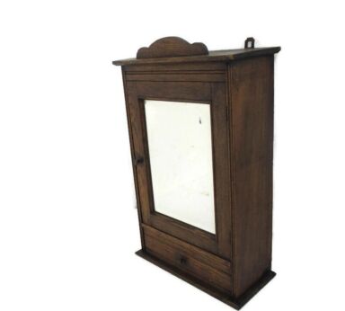 Kitchen Apothecary Pharmacy Medicine Bathroom Wall Cabinet Oak Beveled Glass Mirror Mid Century Modern
