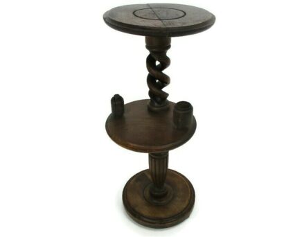 Ornate Carved wood 2 Tier Open Barley Twist Pedestal Table Plant Stand Smokers Table 25.19"