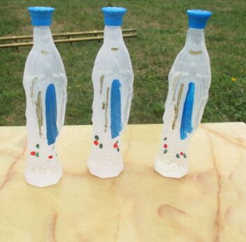 Vintage set of 3 Lourdes Virgin Mary Plastic Bottles Filled with Holy water