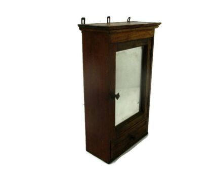 Kitchen Apothecary Medicine Bathroom Wall Cabinet Hand Carved Wood Beveled glass Mirror Lovely