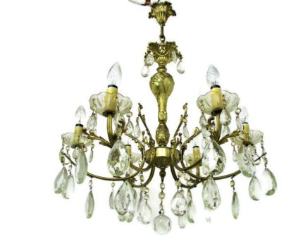 Gorgeous Chandelier 6 Arms Lights Brass Prisms Hollywood Regency Marie therese