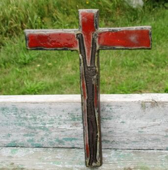 Modernist Mid Century Design Ceramic Crucifix Christ era Perignem Signed Poost