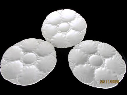 Set of 3 French Oyster Plates Porcelain Faience White Stylish French