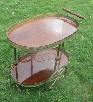 Bar Cart Oval Italian Hollywood Regency Gold Chrome Wood Brass Legs
