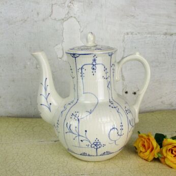 Vintage Copenhague Kopenhagen Pattern Teapot Coffee Pot Marked Blue White